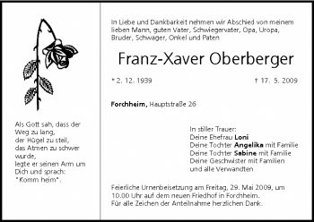 Anzeige von Franz-Xaver Oberberger von MGO