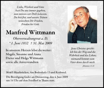 Anzeige von Manfred Wittmann von MGO