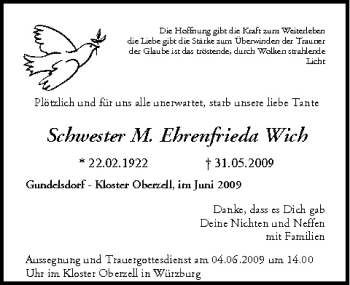 Anzeige von Ehrefieda Wich von MGO