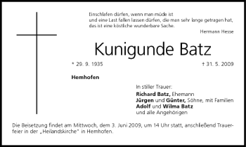 Anzeige von Kunigunde Batz von MGO