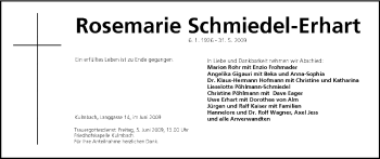 Anzeige von Rosemarie Schmiedel-Erhart von MGO