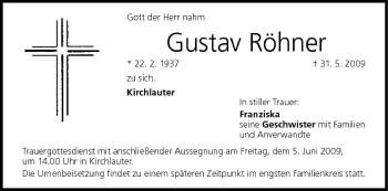 Anzeige von Gustav Röhner von MGO