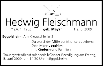 Anzeige von Hedwig Fleischmann von MGO