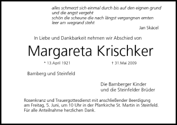 Anzeige von Margareta Krischker von MGO