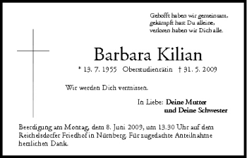Anzeige von Barbara Kilian von MGO