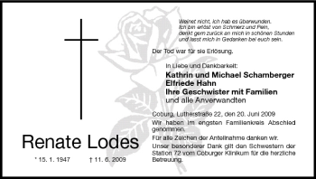 Anzeige von Renate Lodes von MGO