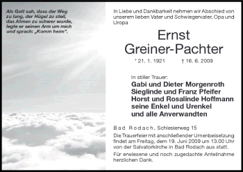 Anzeige von Ernst Greiner-Pachter von MGO