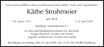 Anzeige von Käthe Strohmeier von MGO