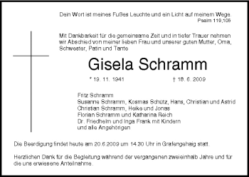 Anzeige von Gisela Schramm von MGO