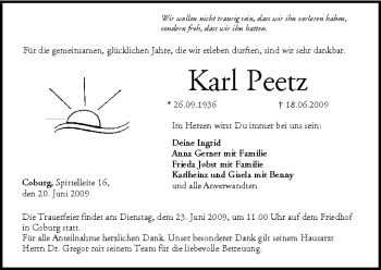 Anzeige von Karl Peetz von MGO
