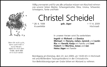 Anzeige von Christel Scheidel von MGO