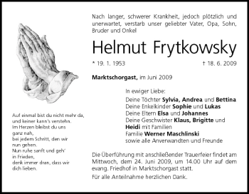 Anzeige von Helmut Frytkowsky von MGO