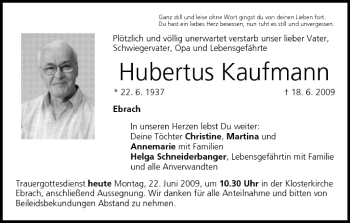 Anzeige von Hubertus Kaufmann von MGO