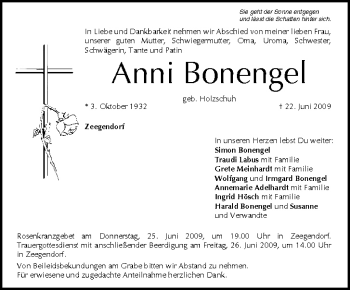 Anzeige von Anni Bonengel von MGO