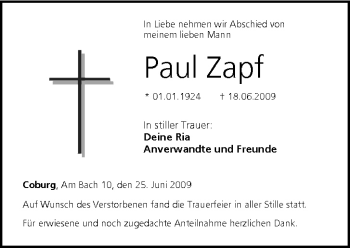 Anzeige von Paul Zapf von MGO