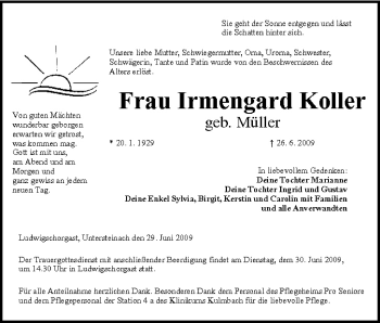 Anzeige von Irmengard Koller von MGO