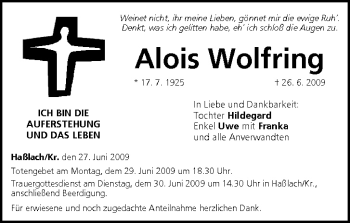 Anzeige von Alois Wolfring von MGO