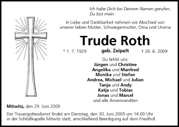 Anzeige von Trude Roth von MGO