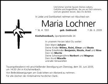 Anzeige von Maria Lochner von MGO
