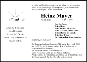 Anzeige von Heinz Mayer von MGO