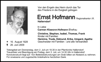Anzeige von Ernst Hofmann von MGO