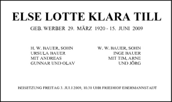 Anzeige von Else Lotte Klara Till von MGO