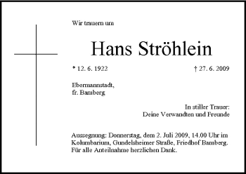 Anzeige von Hans Ströhlein von MGO