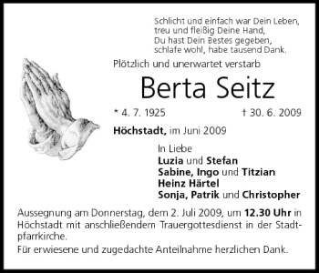 Anzeige von Berta Seitz von MGO