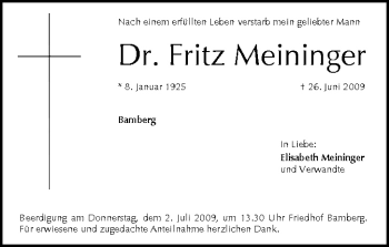 Anzeige von Fritz Meininger von MGO