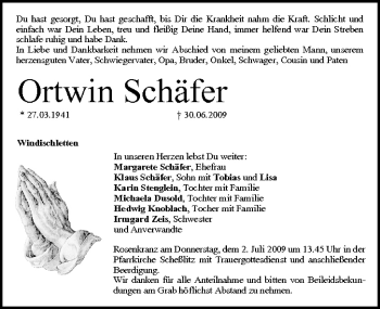 Anzeige von Ortwin Schäfer von MGO
