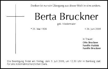 Anzeige von Berta Bruckner von MGO