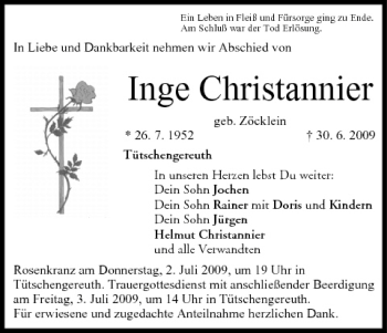 Anzeige von Inge Christannier von MGO
