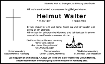 Anzeige von Helmut Walter von MGO