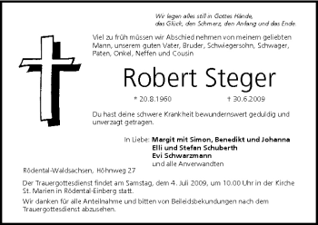 Anzeige von Robert Steger von MGO