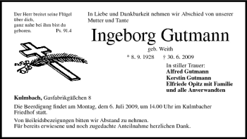 Anzeige von Ingeborg Gutmann von MGO