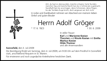 Anzeige von Adolf Gröger von MGO