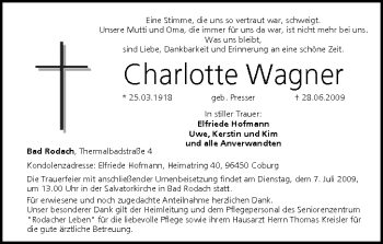 Anzeige von Charlotte Wagner von MGO