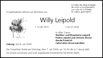 Anzeige von Willy Leipold von MGO