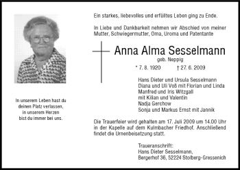 Anzeige von Anna Alma Sesselmann von MGO