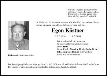 Anzeige von Egon Köstner von MGO