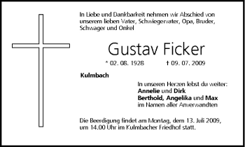 Anzeige von Gustav Ficker von MGO
