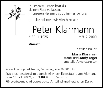 Anzeige von Peter Klarmann von MGO