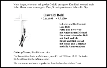 Anzeige von Oswald Bohl von MGO