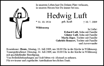 Anzeige von Hedwig Luft von MGO