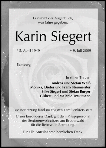 Anzeige von Karin Siegert von MGO