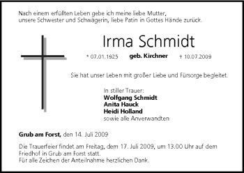Anzeige von Irma Schmidt von MGO