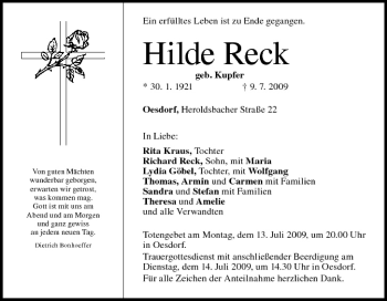 Anzeige von Hilde Reck von MGO