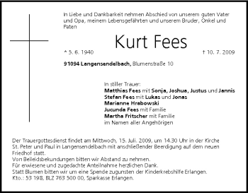 Anzeige von Kurt Fees von MGO