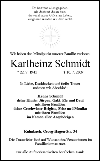 Anzeige von Karlheinz Schmidt von MGO