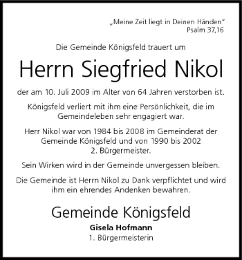 Anzeige von Siegfried Nikol von MGO